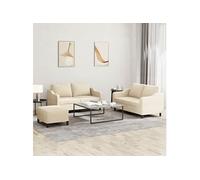 vidaXL Ensemble de canapés 3 pcs avec coussins Crème Tissu
