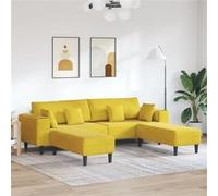 Canape dangle droit fixe stable 4 places en velours jaune