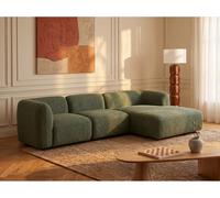 Canapé d'angle droit modulable en tissu bouclette vert DANEPI