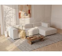 Canapé d'angle droit modulable en tissu chenille beige RUZOLO