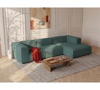 Canapé d'angle droit modulable en velours côtelé vert RUZOLO