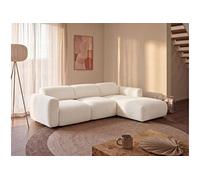 Canapé d'angle droit modulable POGNI Maison Céphy 5 places en tissu bouclette blanc 286x163x73 cm