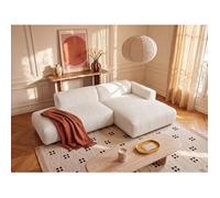 Canapé d'angle droit ouvert modulable en tissu bouclette blanc POGNI de Maison Céphy