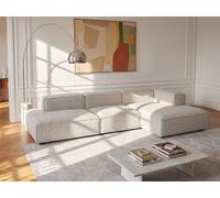 Canapé d'angle droit ouvert modulable en tissu chenille beige RUZOLO