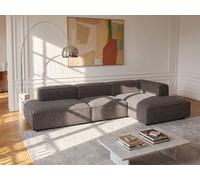 Canapé d'angle droit ouvert modulable en tissu chenille taupe RUZOLO