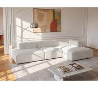 Canapé d'angle droit ouvert modulable en velours côtelé beige RUZOLO