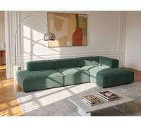 Canapé d'angle droit ouvert modulable en velours côtelé vert RUZOLO