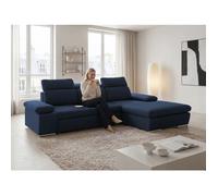 Canapé d'angle Droit PABLO - 5 places - Convertible avec Coffre - Tissu Velours Mélangé - Bleu marine