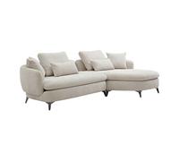 Canapé d'angle droit PIPANI - Tissu chenille beige - 3 places - Déhoussable