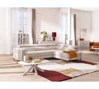 Canapé d'angle droit relax avec assise coulissante électrique en tissu beige MONISO