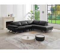Canapé d'angle droit relax électrique en cuir de vachette noir PUNO II