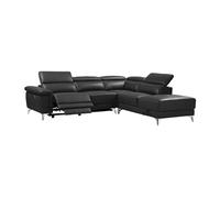 Canapé d'angle droit relax électrique en cuir gris anthracite PASCALINE