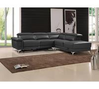 Canapé d'angle droit relax électrique en cuir gris anthracite PASCALINE