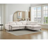 Canapé d'angle droit relax électrique en tissu chiné beige CADILO
