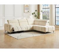 Canapé d'angle droit relax électrique en tissu texturé beige CALDORIA