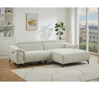 Canapé d'angle droit relax électrique en tissu texturé blanc cassé CLIMOTA
