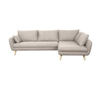 Canapé d'angle droit scandinave 5 places en tissu beige et bois clair CREEP