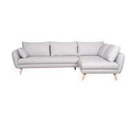 Canapé d'angle droit scandinave 5 places en tissu gris clair chiné et bois clair CREEP