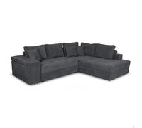 Canapé d'angle droit TAMIA convertible avec coffre et 2 poufs en tissu - Gris foncé - L288 x P224 x H87cm - LOUNGITUDE