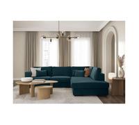 Canapé d'angle droit XXL BELAMI 6 places en tissu - Bleu pétrole - L303 x 228 x 86cm - LOUNGITUDE