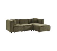 Canapé d'angle droite 3 places tissu kaki 2 coussins carrés L 230 x P 145 x H 70 cm - Lester