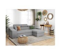 Canapé d'angle ELONA convertible en tissu gris clair avec poufs de rangement à gauche - L264 x P162 x H75cm - LOUNGITUDE