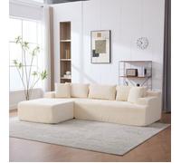 Canapé d'angle en chenille beige, 4 places, 272×174×68,6cm, mousse haute résilience, doux et confortable, fond antidérapant