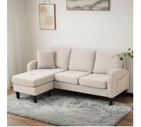 Canapé d'angle en forme de L avec chaise longue - canapé 3 places, 166 x 118 x 77 cm, lin en coton respirateur, jambes en plastique,
