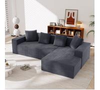Canapé d'angle en L Canapé modulable Canapé compressé 3 places Canapé cloud en velours côtelé avec 4 coussins - gris