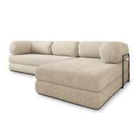 Canapé d'angle en mousse KELI, Canape convertible - Angle - 4 places - 270 cm x 160 cm x 86 cm - Tissu bouclette QUELLE 02 - Beige