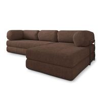 Canapé d'angle en mousse KELI, Canape convertible - Angle - 4 places - 270 cm x 160 cm x 86 cm - Tissu bouclette QUELLE 25 - Marron