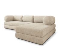 Canapé d'angle en mousse KELI, Canape convertible - Angle - 4 places - 270 cm x 160 cm x 86 cm - Tissu bouclette QUELLE 02 - Beige