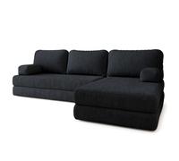 Canapé d'angle en mousse LEA, Canape convertible - Angle - 4 places - 270 cm x 160 cm x 86 cm - Tissu bouclette QUELLE 100 - Noir