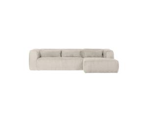 Canapé d'angle en tissu polyester gris clair, 5 places, angle droit, côtelé, relax, bois FSC - Woood, BEAN - 305x106x73 cm
