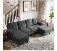 Canapé d'angle en U - LEMONBEST - U 4 places - Chenille gris - 268x128x84 cm - Déhoussable réversible