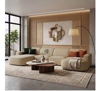 Canapé d'angle en U universel 3 places - Sallmo - 374 cm - Chenille Beige foncé