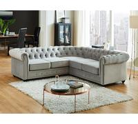 Canapé d'angle en velours CHESTERFIELD - Gris clair