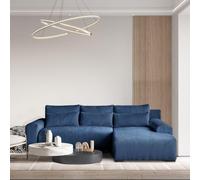Canapé d'angle en velours côtelé au design moderne Benny Canapé rembourré avec fonction de lit Tiroir de lit pour le salon, Tissu : poso 05 - bleu, Ottomane : droite