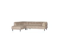 Canapé d'angle en velours crème, 4 places, angle gauche, relax - Woood, Lloyd - 267x93x77 cm