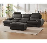 Canapé d'angle et pouf en cuir METROPOLITAN II - Noir - Angle gauche