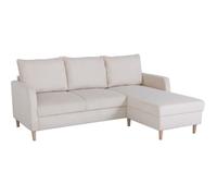 Canapé d'angle fixe - 3 places - CHIPY - Tissu Lincoln Perle - Pieds bois nature - 192 x 82 x 138 cm