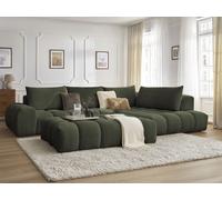 Canapé d'angle fixe EVEREST tissu chiné avec pouf vert angle droit BOBOCHIC 5 places Angle droit Vert