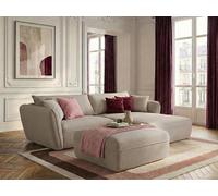 Canapé d'angle fixe LUIGI tissu lisse avec pouf beige angle droit BOBOCHIC 3 places Angle droit Beige