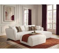 Canapé d'angle fixe LUIGI tissu lisse avec pouf blanc angle droit BOBOCHIC 3 places Angle droit Blanc