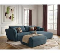 Canapé d'angle fixe LUIGI tissu lisse avec pouf bleu angle droit BOBOCHIC 3 places Angle droit Bleu