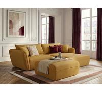 Canapé d'angle fixe LUIGI tissu lisse avec pouf jaune angle droit BOBOCHIC 3 places Angle droit Jaune