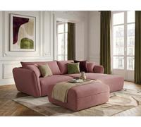Canapé d'angle fixe LUIGI tissu lisse avec pouf rose angle droit BOBOCHIC 3 places Angle droit Rose