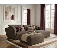 Canapé d'angle fixe LUIGI tissu lisse avec pouf taupe angle droit BOBOCHIC 3 places Angle droit Taupe