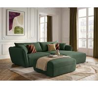 Canapé d'angle fixe LUIGI tissu lisse avec pouf vert angle droit BOBOCHIC 3 places Angle droit Vert