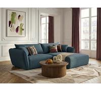 Canapé d'angle fixe LUIGI tissu lisse bleu angle droit BOBOCHIC 3 places Angle droit Bleu